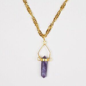 new in box! boho amethyst crystal bullet want pendant charm layering necklace